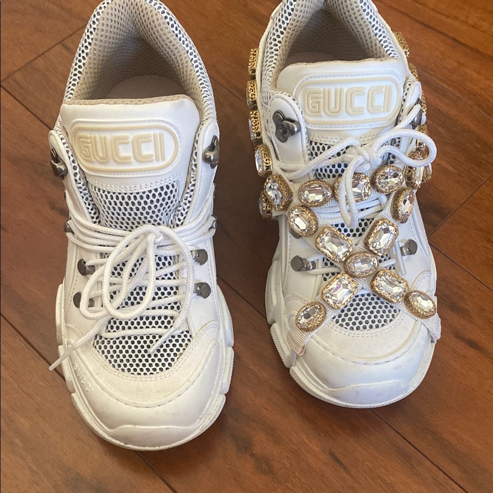 Gucci Women White and Gold Sneakers